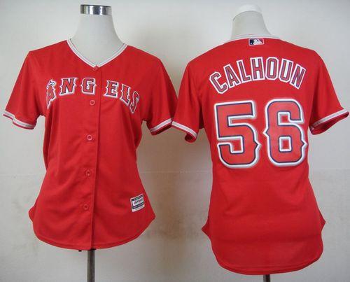 Angels #56 Kole Calhoun Red Alternate Women's Stitched MLB Jersey - Click Image to Close